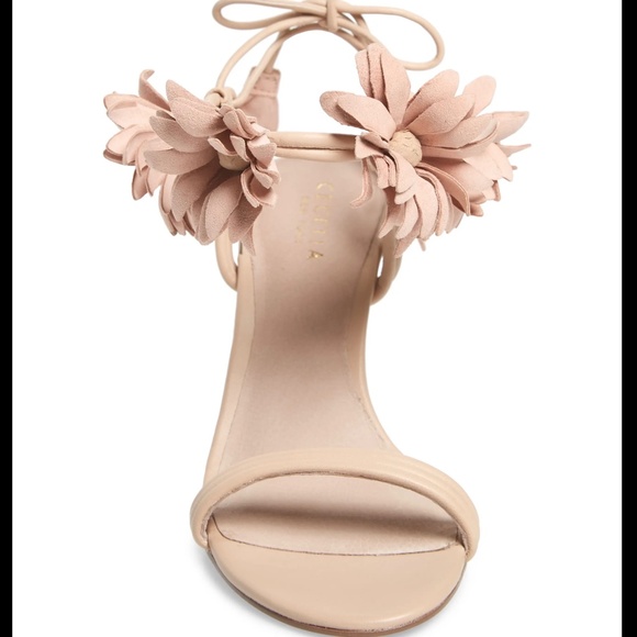 CECELIA SONAH NUDE PINK FLORAL HEELS SANDALS PUMPS - Picture 6 of 15